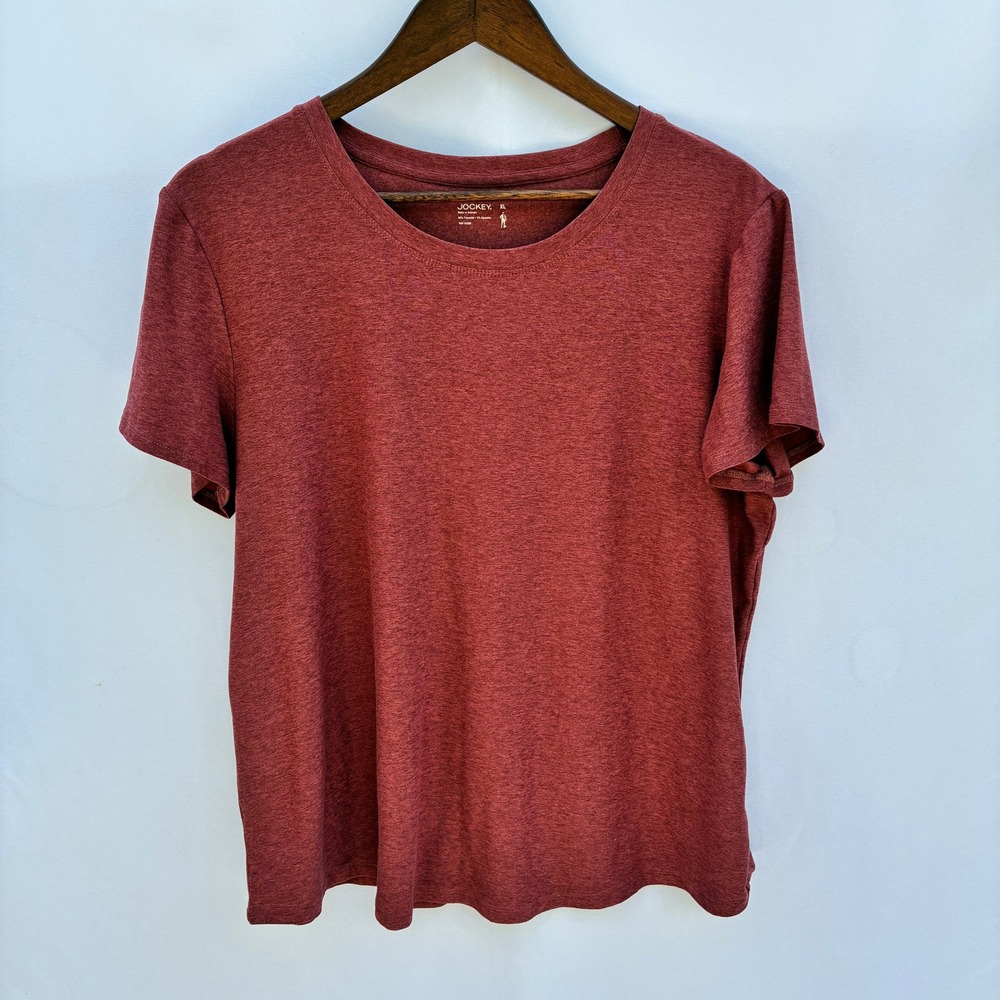 Jockey Womens XL Red Heathered Short Sleeve Crew Neck T-Shirt Spandex Blend Top